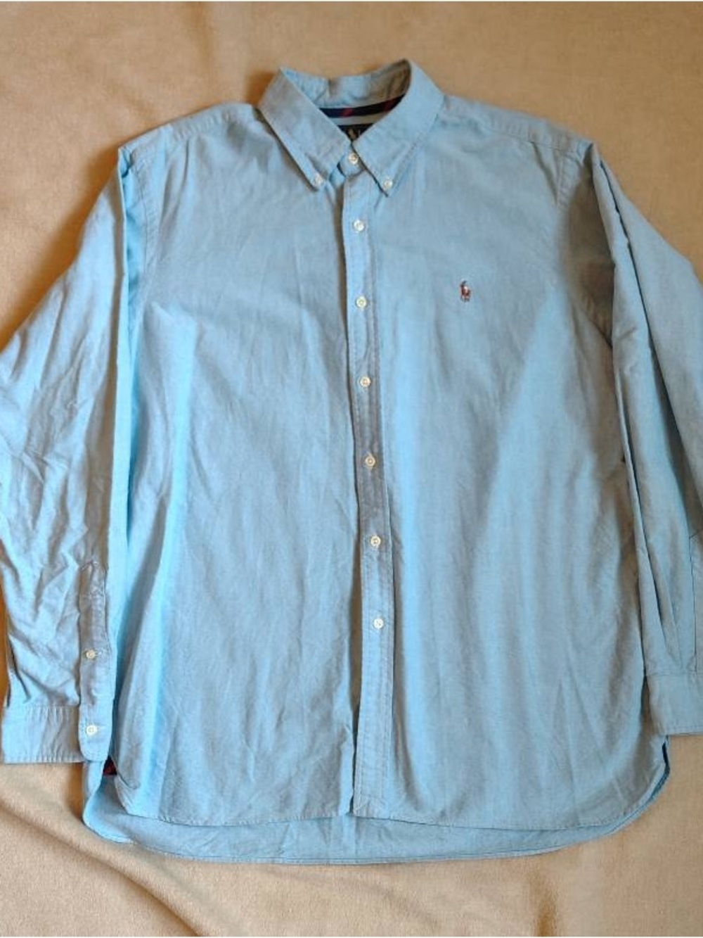 Polo Ralph Lauren Shirt Men XL Blue Classic Fit Oxford Side Gusset Flesh Pony